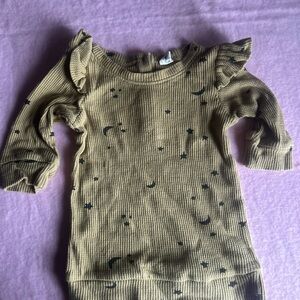 Kids Brown Starry Top shirt dress waffle thermal green space organic cotton